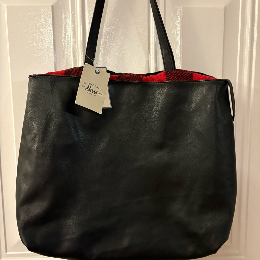 Bass Black Tote Bag with Red Interior